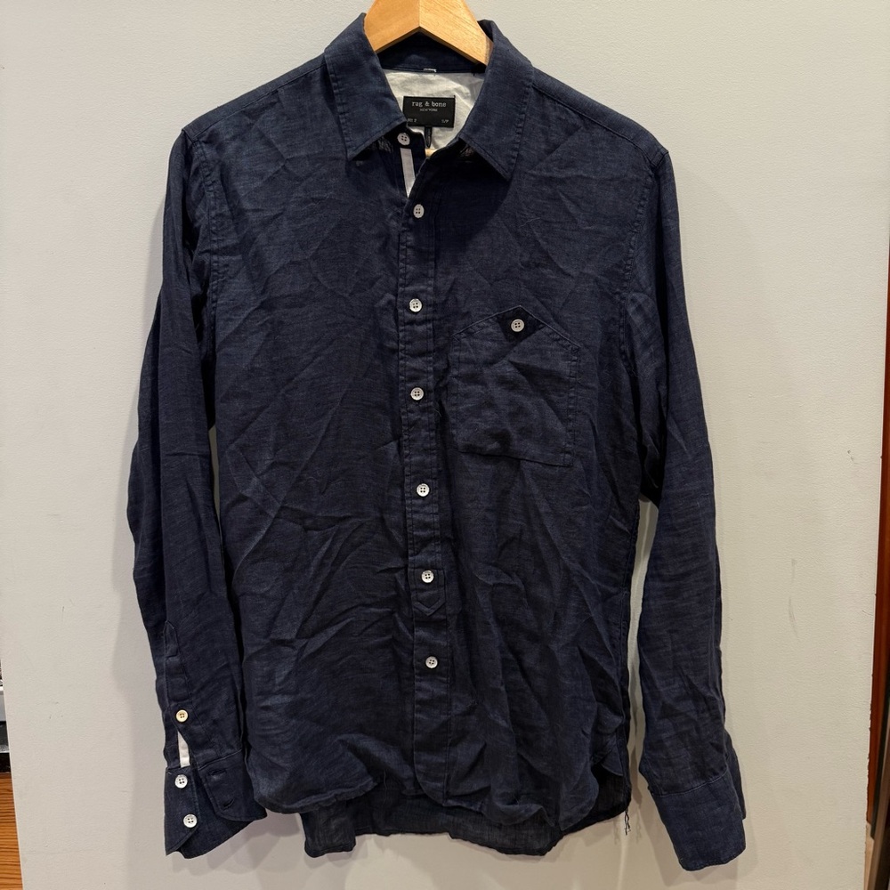 Rag & Bone Linen Levine Shirt Fit 2– Dark Blue, Men’s Small, Excellent Condition